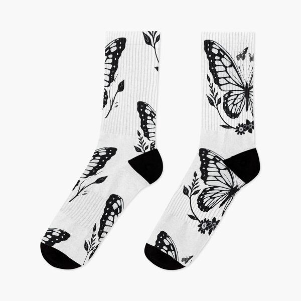 Item preview, Floral Butterfly Black and White Design designed and sold by happi333.