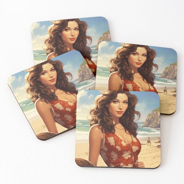 Artikelvorschau, Ein Vintage-Pin-Up-Girl am Strand Illustration entworfen und verkauft von GoodOldVintage.