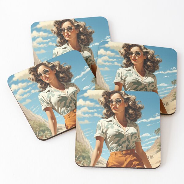 Item preview, A Vintage Pin Up Girl at the Beach Illustration designed and sold by GoodOldVintage.