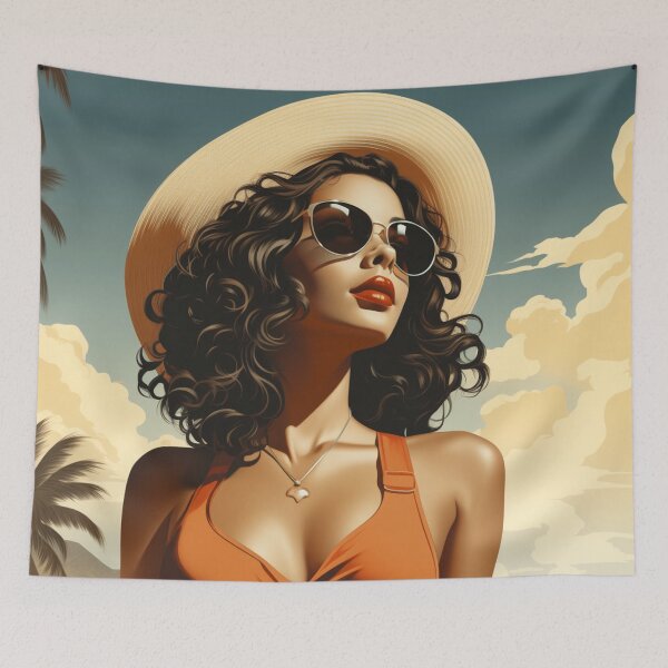 Item preview, A Vintage Retro Illustration of a Beautiful Woman at the Beach designed and sold by GoodOldVintage.