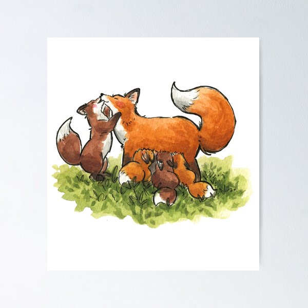Item preview, Foxes Family Cute Watercolour Painting  designed and sold by carlottamascolo.
