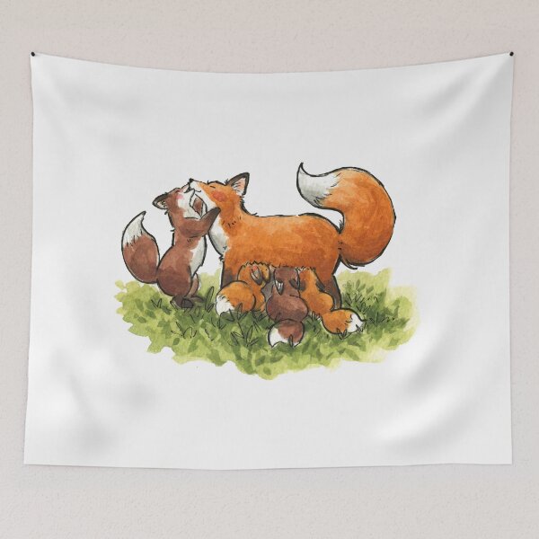 Item preview, Foxes Family Cute Watercolour Painting  designed and sold by carlottamascolo.