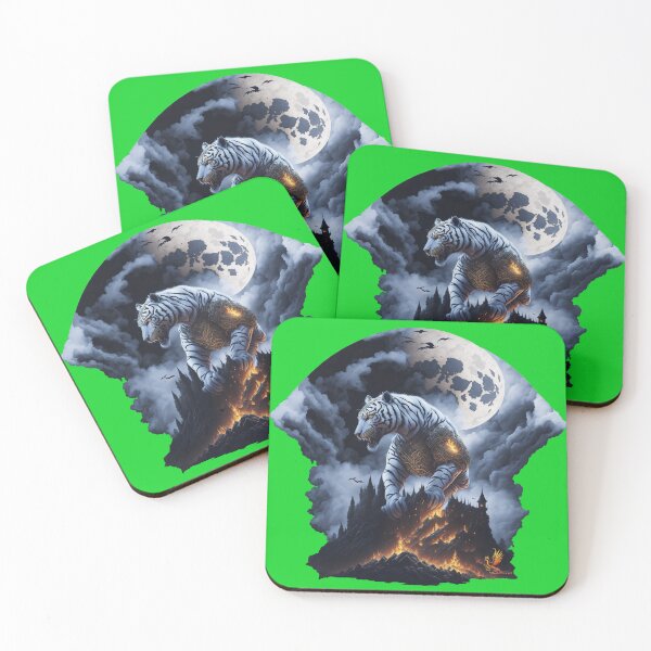 Item preview, Mythical White Tiger Conquering the Castle (Green) designed and sold by AmaziaCo.