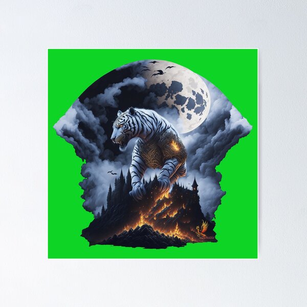 Item preview, Mythical White Tiger Conquering the Castle (Green) designed and sold by AmaziaCo.