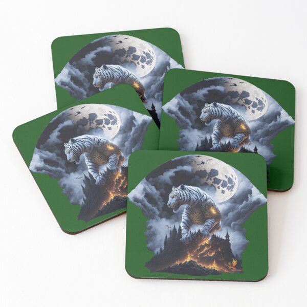 Item preview, Mythical White Tiger Conquering the Castle (Dark Green) designed and sold by AmaziaCo.