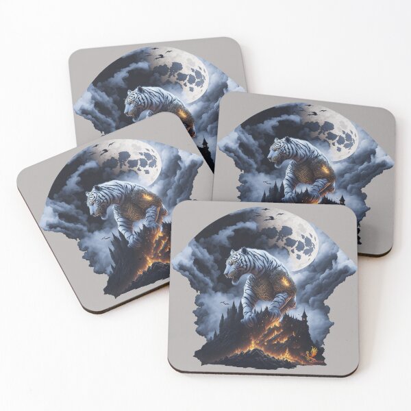 Item preview, Mythical White Tiger Conquering the Castle (Grey) designed and sold by AmaziaCo.