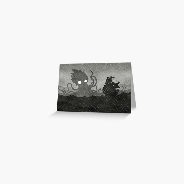 Rainy Ship & Kraken Greeting Card