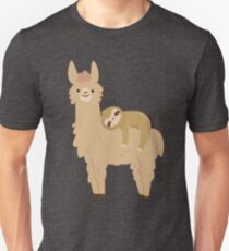 Adorable Sloth Relaxing on a Llama Unisex T-Shirt
