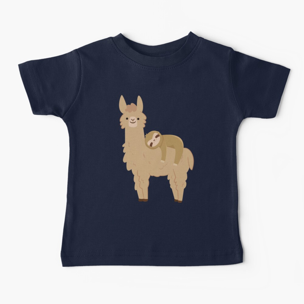 Adorable Sloth Relaxing on a Llama | Funny Llama Sloth Baby T-Shirt