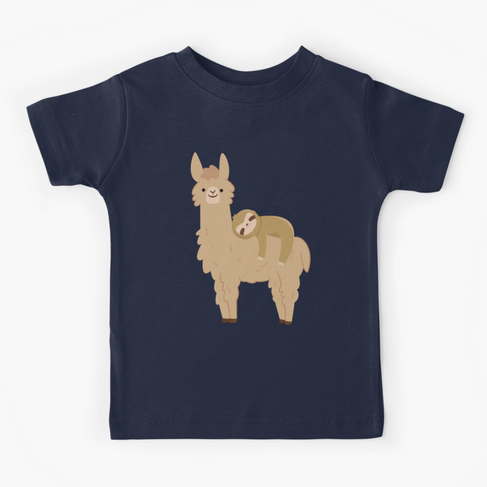 Adorable Sloth Relaxing on a Llama | Funny Llama Sloth Kids T-Shirt