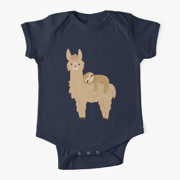 Adorable Sloth Relaxing on a Llama | Funny Llama Sloth Short Sleeve Baby One-Piece