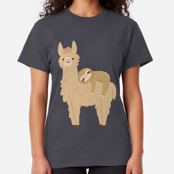Adorable Sloth Relaxing on a Llama | Funny Llama Sloth Classic T-Shirt