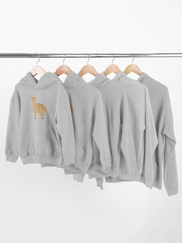 Alternate view of Adorable Sloth Relaxing on a Llama | Funny Llama Sloth Kids Pullover Hoodie