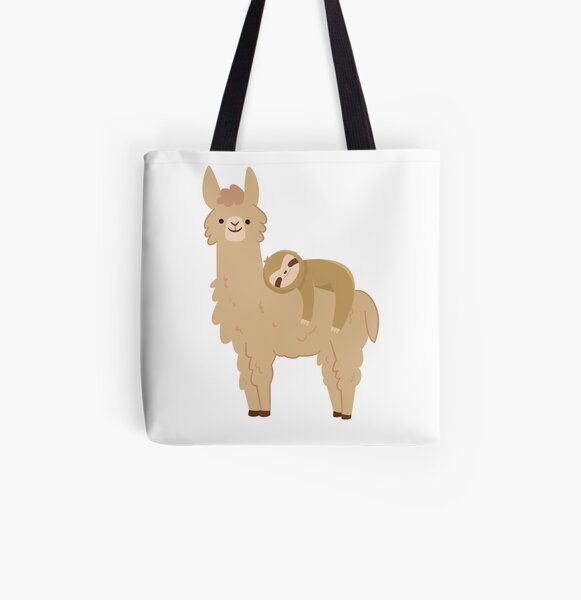 Adorable Sloth Relaxing on a Llama | Funny Llama Sloth All Over Print Tote Bag