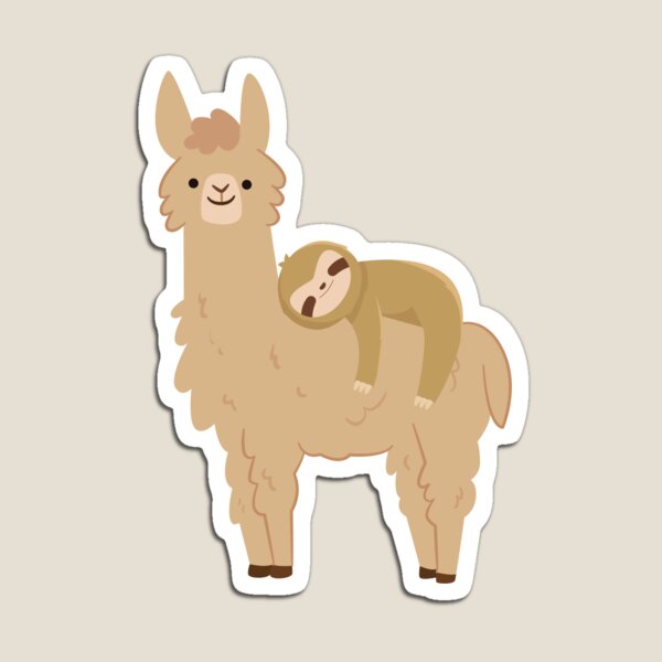 Adorable Sloth Relaxing on a Llama | Funny Llama Sloth Magnet