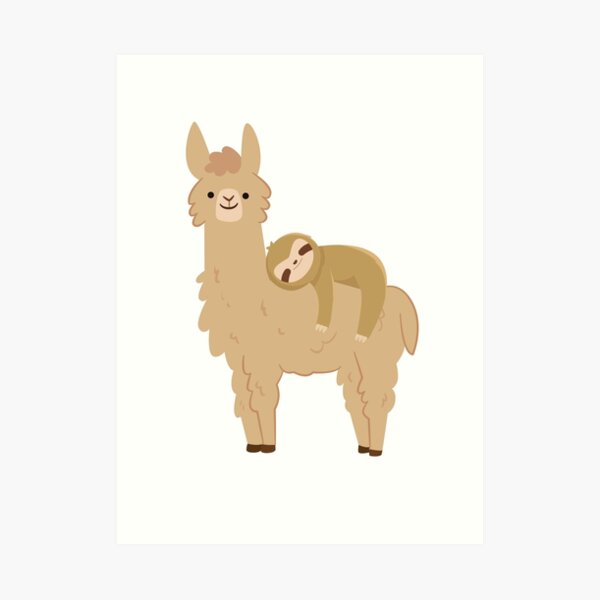 Adorable Sloth Relaxing on a Llama | Funny Llama Sloth Art Print