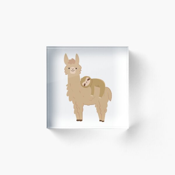 Adorable Sloth Relaxing on a Llama | Funny Llama Sloth Acrylic Block