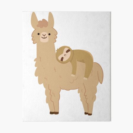 Adorable Sloth Relaxing on a Llama | Funny Llama Sloth Art Board Print