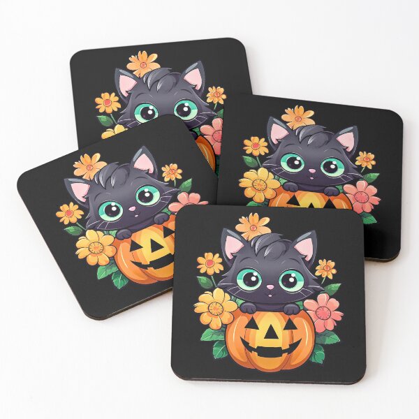 Item preview, Adorable Halloween Kitty Amidst Pumpkins and Flowers | Whimsical Autumn and Halloween Delights Collection designed and sold by Ali Doodles.