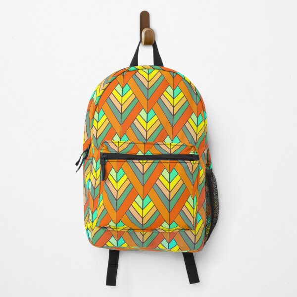 Vista previa del artículo con la obra «patrón retro moderno plumas naranja verde azulado», diseñado y vendido por Mwinterstudio.