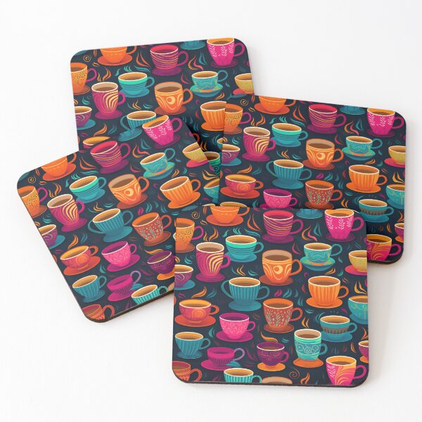 Item preview, Coffee lovers colourful cups pattern  designed and sold by SmileshareShop.