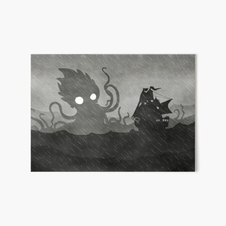 Rainy Ship & Kraken Art Board Print