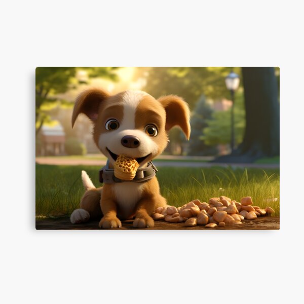 Artikel-Vorschau von Lustiger Welpe beim Essen im Park im Pixar-Style, designt und verkauft von tw0nkey.