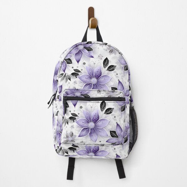 Artikelvorschau, Buntes Fantasiemuster schwarz lila flieder Blüten Blumen entworfen und verkauft von G-M-Designs.