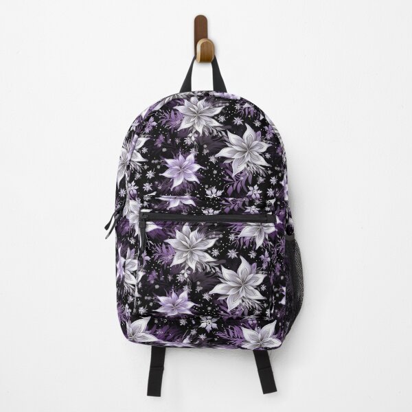 Artikelvorschau, Buntes Fantasiemuster schwarz lila flieder Blüten Blumen entworfen und verkauft von G-M-Designs.