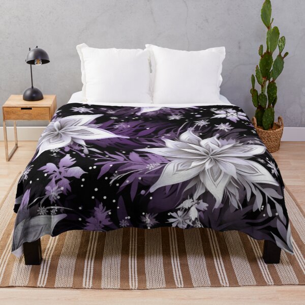 Artikelvorschau, Buntes Fantasiemuster schwarz lila flieder Blüten Blumen entworfen und verkauft von G-M-Designs.