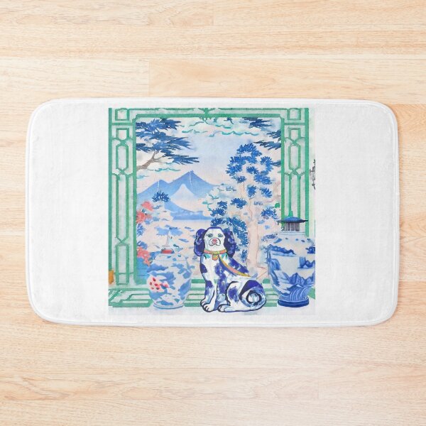 Item preview, Staffordshire dog in chinoiserie landscape watercolor painting designed and sold by SophieClimaArt.