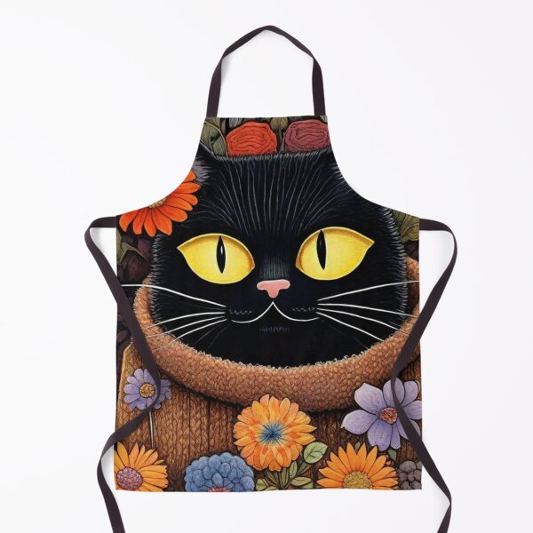 Item preview, Cute black kitten with lime eyes in a turtleneck - little portrait in flowers. designed and sold by SaraSumi.