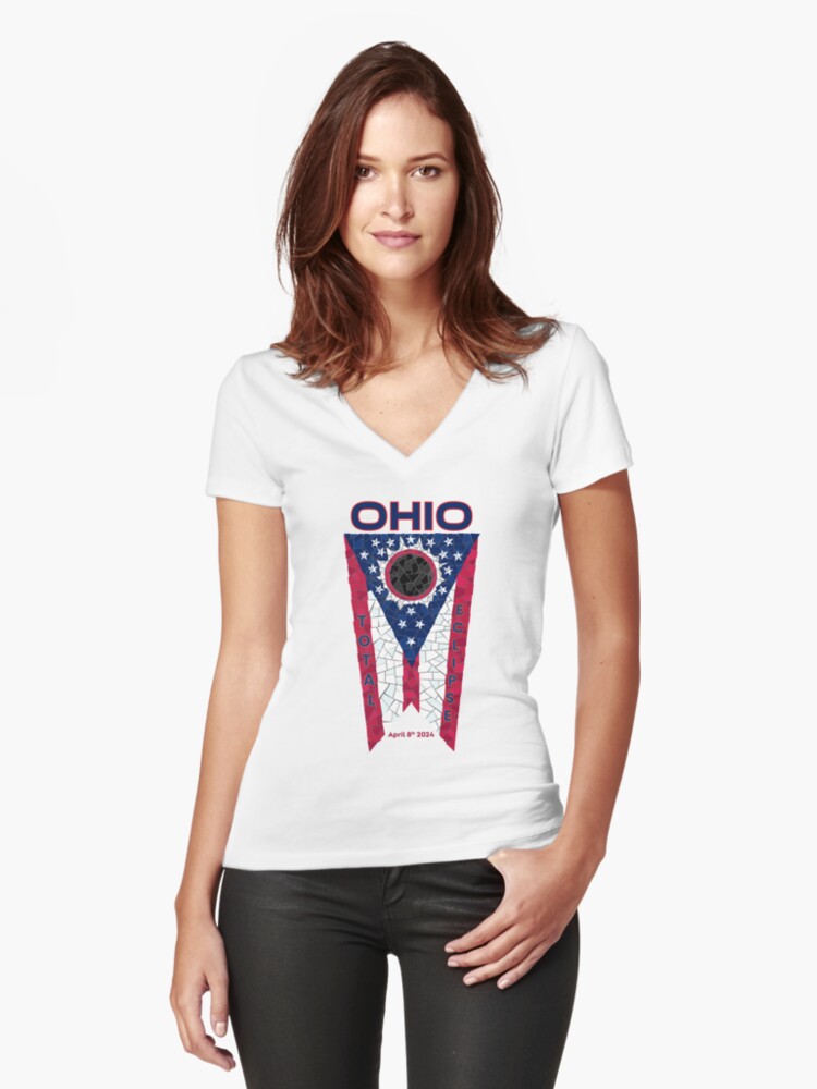 Thumbnail 1 of 3, Fitted V-Neck T-Shirt, Ohio 2024 Total Eclipse designed and sold by Eclipse2024.