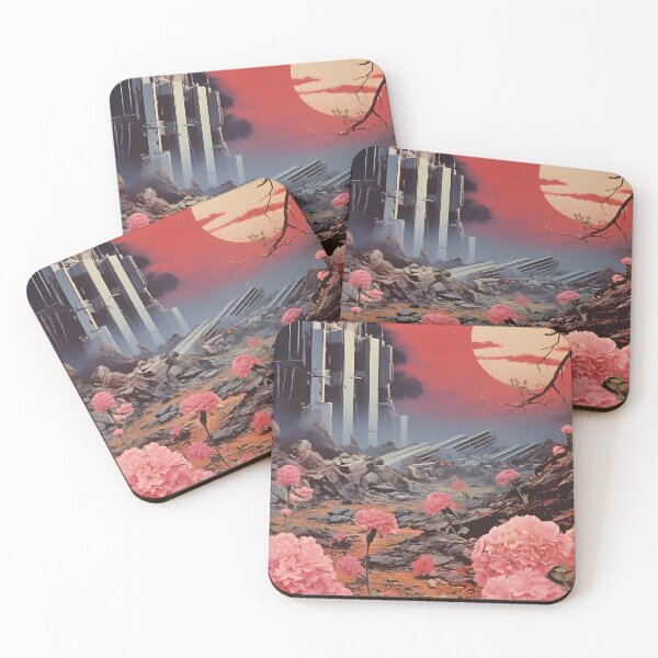Item preview, Post Apocalyptic Landscape of Flowers and Ruins of the Building and Red Sunset designed and sold by Je-we.