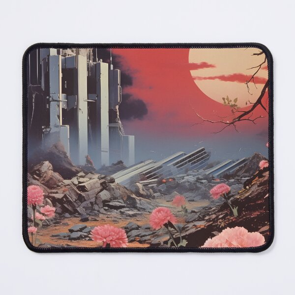 Item preview, Post Apocalyptic Landscape of Flowers and Ruins of the Building and Red Sunset designed and sold by Je-we.