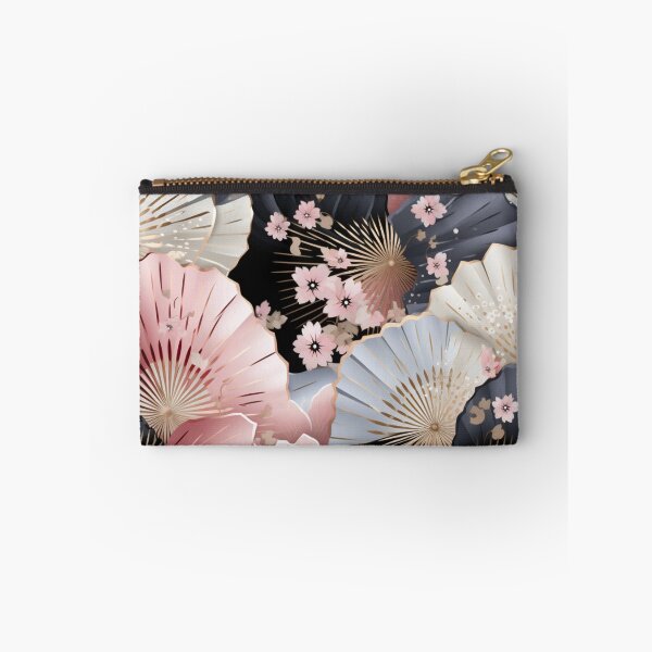 Aperçu de l'œuvre Fantaisie colorée motif rose beige blanc noir ornements éventail Japon créée et vendue par G-M-Designs.