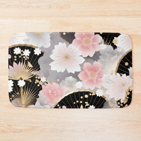 Item preview, Colorful fantasy pattern pink beige white black ornaments Japan fan cherry blossoms designed and sold by G-M-Designs.