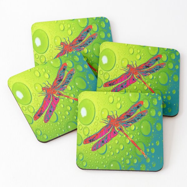 Item preview, RED DRAGONFLY GREEN DEW PATTERN ART designed and sold by sharlesart.
