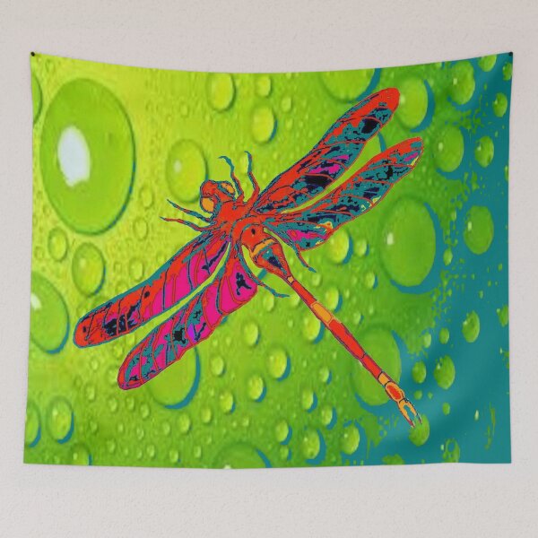 Item preview, RED DRAGONFLY GREEN DEW PATTERN ART designed and sold by sharlesart.