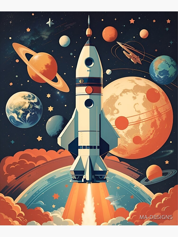 Download Orange Rocket in the Clouds - Space Poster for Kids PNG