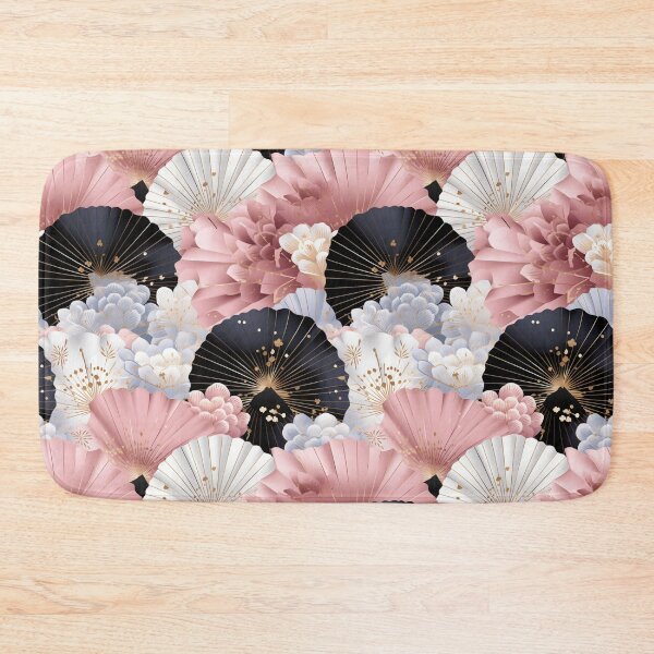 Item preview, Colorful fantasy pattern pink beige white gray black ornaments Japan fan designed and sold by G-M-Designs.
