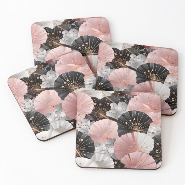 Aperçu de l'œuvre Motif fantaisie coloré rose beige blanc gris noir ornements fans du Japon créée et vendue par G-M-Designs.