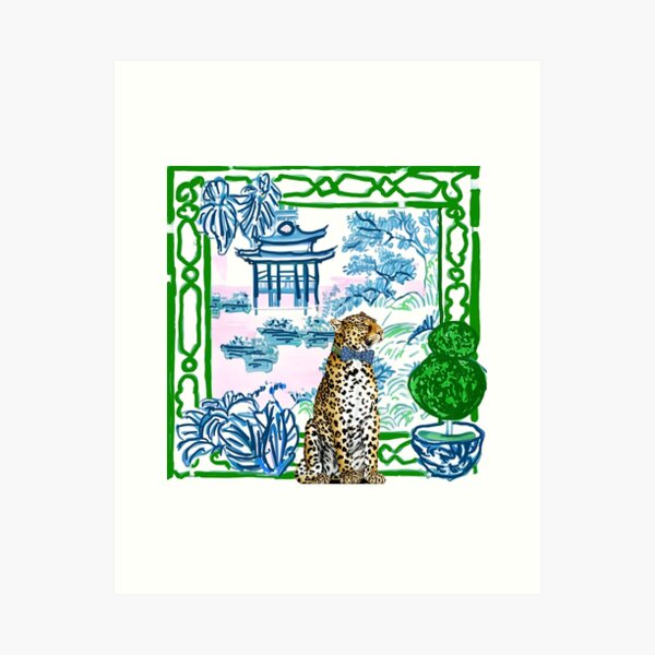Item preview, Leopard in chinoiserie landscape designed and sold by SophieClimaArt.