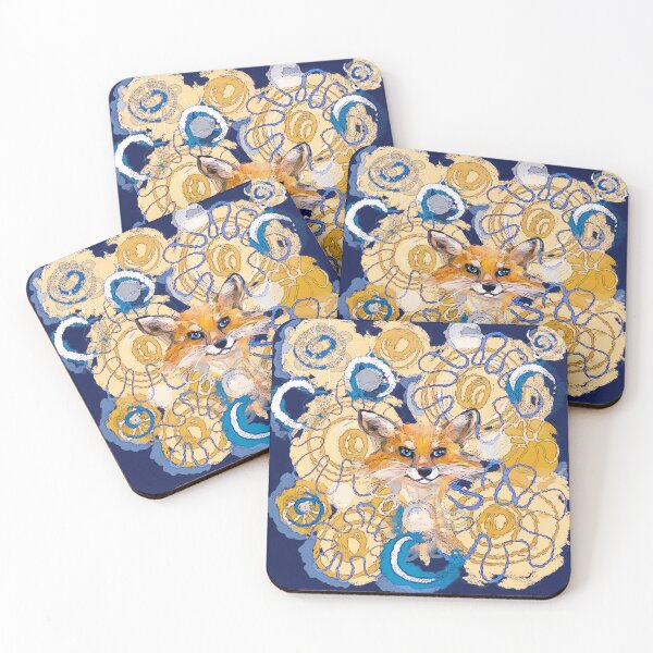 Item preview, Fox and blue flowers designed and sold by Julia Grammer-Begley.