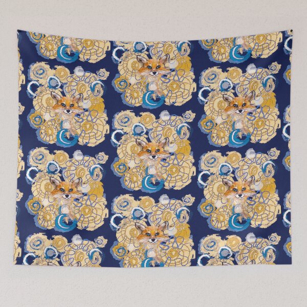 Item preview, Fox and blue flowers designed and sold by Julia Grammer-Begley.