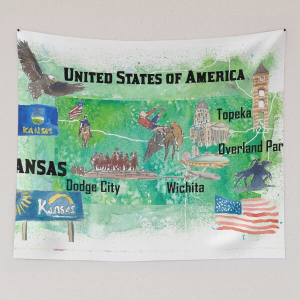 Item preview, Kansas Illustrated US State Travel Map with Highlights designed and sold by artshop77.