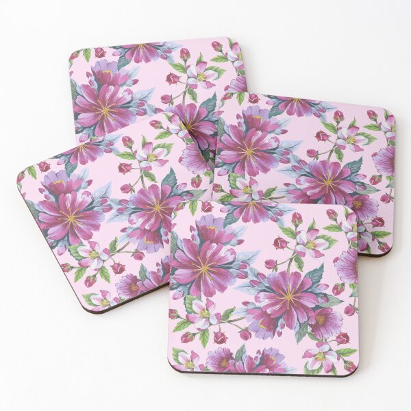 Item preview, Enchanted Blooms: Purple Flowers on Pink Pattern designed and sold by DesignFuture99.
