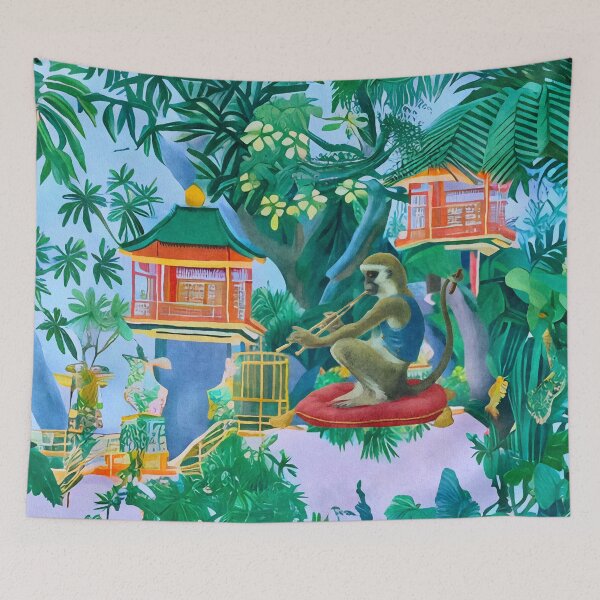 Artikelvorschau, Chinoiserie-Affen spielen Flöte in hängenden Gärten entworfen und verkauft von SophieClimaArt.