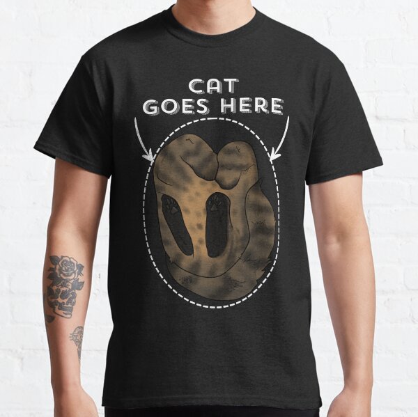 Cat goes here sign, tabby version, light text Classic T-Shirt