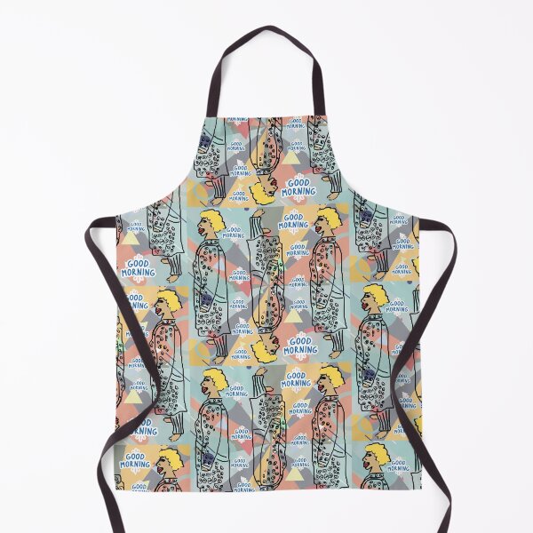 Item preview, Good morning hand drawn pattern of a guy in a robe and pajamas with curly blond hair, big red lips designed and sold by DLGstudio.